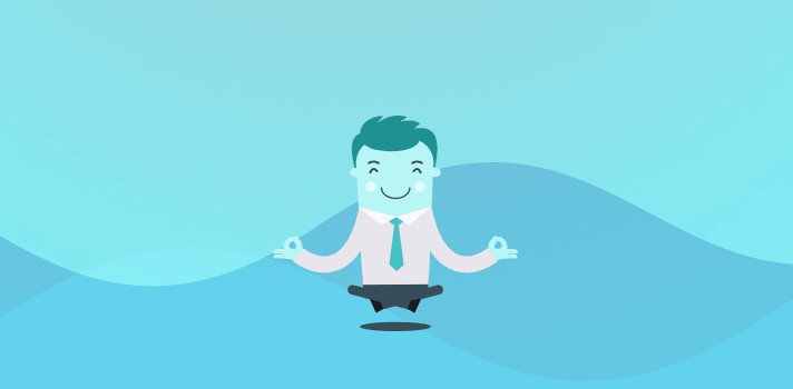Gif azul com ilustração de um homem sentado meditando. 